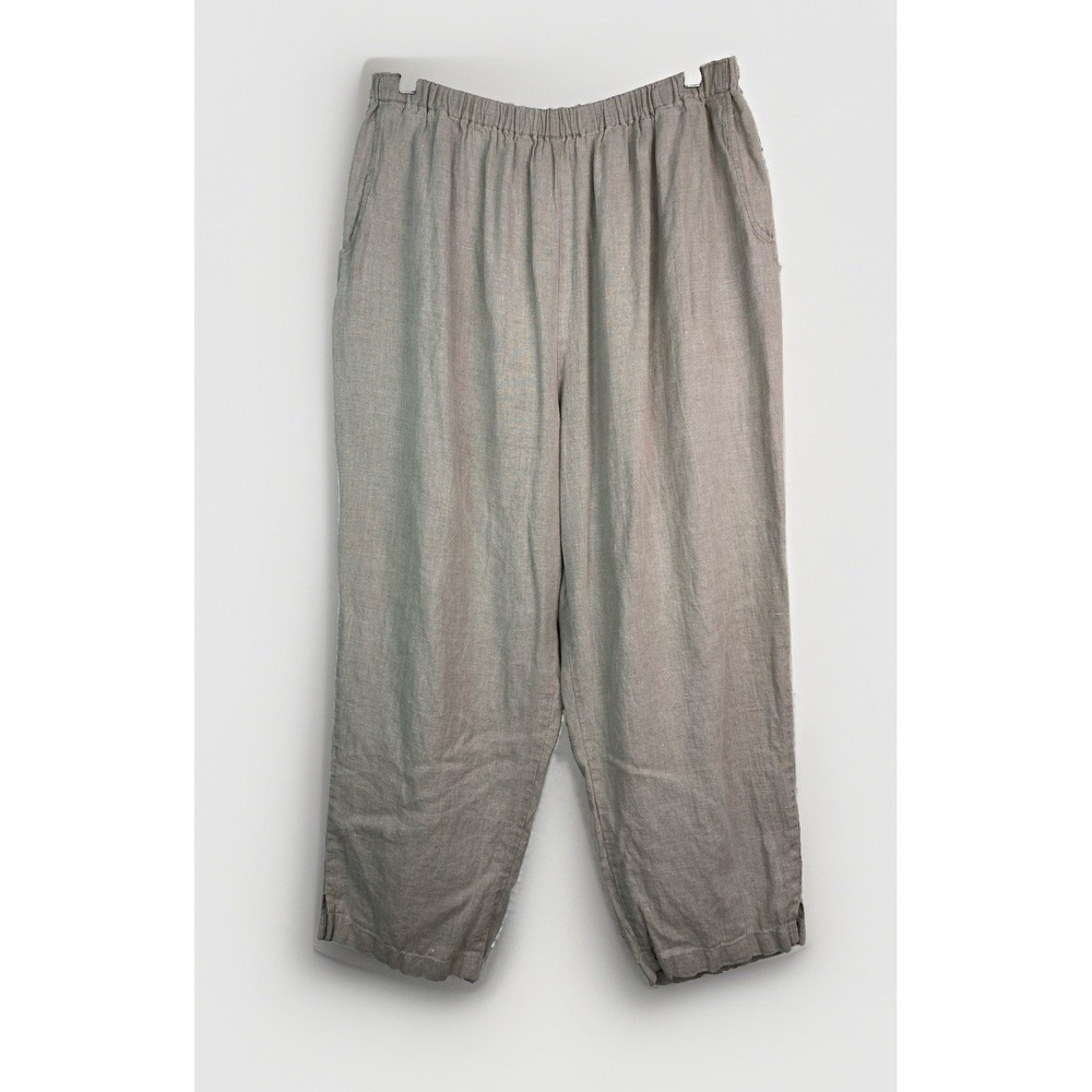 Flax Women's Generous 1G Beige 100% Linen Elastic Waist Pull On Pants